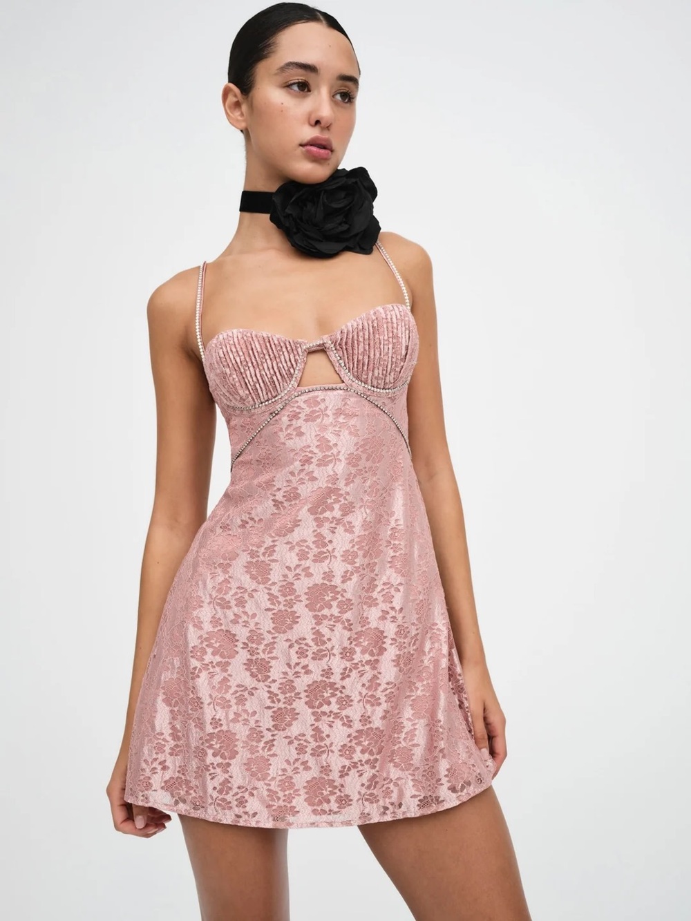 For Love & Lemons Blush Pink Lace-Detail Slip Dress